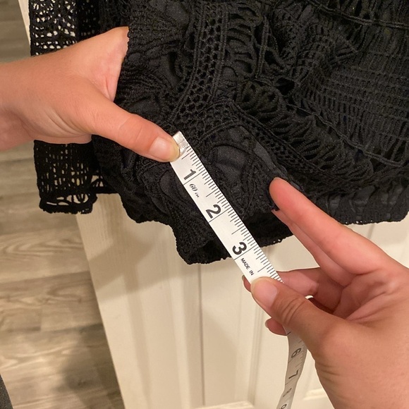 Long-sleeve off shoulder, Black Crochet Romper with tie straps down the back - Picture 11 of 11